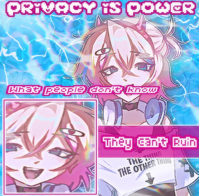 this image says "privacy is power! What people don't know, they can't ruin!" (commissioned art from THE veggie...)